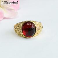 ราคา LILIYAWIND แหวนทองแดงรูปไข่สีแดงอำพันธรรมชาติเพทายเต็มย้อนยุคสำหรับผู้หญิงกลวงเปิด (21191777291)