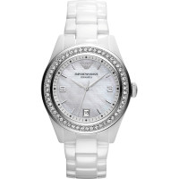 ราคา Emporio Armani AR1472 AR1426 38mm White Ceramica Gold Diamond Bezel Ladies Watch (20149712995)