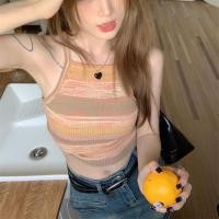 ราคา Dahong 64348 เสื้อสายเดี่ยวสปาเกตตี้ เสิ้อกล้ามไหมพรม ลายทาง สีสายรุ้ง ใส่กระชับตัว (20591247224)