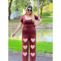 ราคา เซ็ต2ชิ้น สาวอวบ เซตหัวใจเจาะ เซตเสื้อ กางเกงขายาว (20528840639)