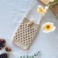 ราคา pmncrochet กระเป๋าถักใส่โทรศัพท์ กระเป๋าใส่มือถือ ลายสามเหลี่ยมตาข่าย พร้อมส่ง (19897561512)
