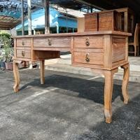 ราคา โต๊ะทำงานไม้สัก teak work desk มี 5 ลิ้นชัก กว้าง150xสูง80xลึก 60 Cm สีเสี้ยนขาว สินค้าประกอบแล้ว พร้อมใช้งาน มีประกัน (21124475899)