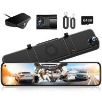 ราคา G890 WOLFBOX 12 3ช่องกล้องติดกระจกหลังมองหลัง2K กระจกสามชั้น Dash Cam 4K UHD กล้องติดรถยนต์ด้านหน้าและด้านหลังพร้อมชุด Hardwire การตรวจจับการเคลื่อนไหวสำรองข้อมูลกล้องด้วยหน้าจอสัมผัสการ์ด GPS 64GB กล