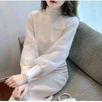 ราคา พร้อมส่ง รุ่น ไหมพรมโบว์ขาว เสื้อแขนยาว คอเต่า ผ้าชีฟองซับในผ้าลูกไม้ (21046506946)