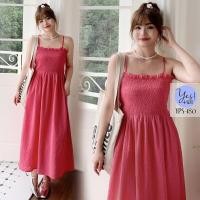 ราคา ชุดเดรสสายเดี่ยวสาวอวบ อก 35 55 นิ้ว เดรสยาวสายเดี่ยวสม็อคอก เอว ยืดเยอะมาก สีชมพูแดง YPS 180 (19835772649)