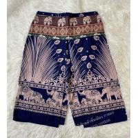 ราคา กางเกงแพนเค้ก ขาสั้น ผ้าฝ้ายพิมพ์ลาย เอวสม๊อกหลัง (18925758435)