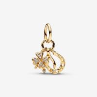 ราคา 925 sterling silver 18k gold Lucky Clover Wishbone Horseshoe Dangle Charm fit pandora bracelet 2022 women fashion DIY fine jewelry Christmas gift for girlfriend (16783539780)