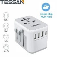 ราคา Universal Adapter Wall Charger Travel Adapter Type C Universal Socket with 3 USB Ports 1 USB C TESSAN International Adapter Worldwide UK Adaptor Wall Socket Travel Plug SG US AU EU Adaptor for Europe 