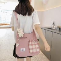 ราคา koreafashionshop KR1726 กระเป๋าสะพายข้างป้าย KAI BO BAG ช่องใสของลายสก็อต ใบใหญ่ มีพวงกุญแจแถมให้ (11011591779)
