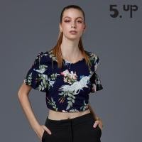 ราคา 5UP เสื้อคอกลมแขนสั้นระบาย มี 2 สี คือ สีดำ สีกรมท่า YH63722 (2998760289)