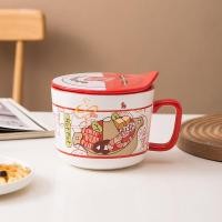 ราคา ชามบะหมี่กึ่งสำเร็จรูปสำหรับไมโครเวฟ เครื่องใช้บนโต๊ะอาหารเซรามิกน่ารักพร้อมฝาปิด มีหูหิ้ว ถ้วยมาม่าเซรามิกพร้อมฝาปิด เซรามิค J351 (20348979776)