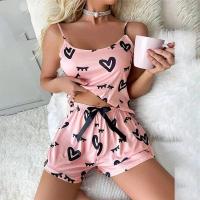 ราคา ชุดนอนผ้าซาตินลูกไม้2ชิ้นสำหรับผู้หญิงใส่กลางคืนเสื้อแขนกุดกางเกงขาสั้นฤดูร้อน (21170416269)