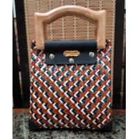 ราคา กระเป๋าสานกระจูดทรงถุง หูไม้ สานสลับสี ดูหรูหรา มีซิป มีซับใน (18470839354)