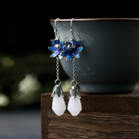 ราคา Her Lab Jewelry เครื่องประดับสไตล์จีนโบราณจี้เงินไทยชุบด้วยไฟฟ้าเลียนแบบหยกหยกหยกแมกโนเลียต่างหู Anting Retro ดอกบัว (19550273909)