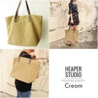 ราคา กระเป๋าผ้าแคนวาส สายหนังPU เทาเข้ม นำเงิน ครีม tote bag leather strapes (17213356530)