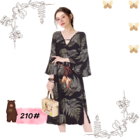 ราคา ชุดเดรสโบฮีเมี่ยน เดรสสาวผอมสาวอวบ กระโปรงผ่าข้าง คอวีแขนกระดิ่งมีเชือกขนนกให้ผูกเอว 210 พร้อมส่ง เสื้อผ้าแฟชั่น (13161049252)