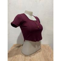 ราคา เสื้อครอปคอเหลี่ยมแต่งกระดุมแขนสั่น เอวลอย ผ้าร่อง เสื้อครอปคอเหลี่ยมแต่งกระดุมน่ารักปุกปิก (19317653742)