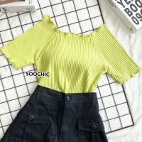 ราคา 020 เสื้อครอป ปาดไหล่ คอหยัก แขนหยัก ครอปเก๋ น่ารัก ผ้ายืดใส่สบาย ผ้าร่องเล็ก สาวๆไม่ควรพลาดฮิตสุด (16434397366)