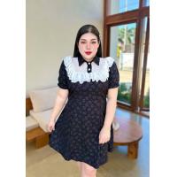 ราคา BN303 ชุดเดรสออกงานสาวอวบ คอปกผ้าluxuryลายดอก ต่อระบายชีฟอง (21324682938)