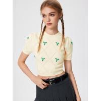 ราคา Cider Argyle Embroidered Floral Knit Short Sleeve Top (20670047285)