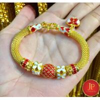 ราคา สร้อยข้อมือลงยา น้ำหนัก2บาท ทองชุบ ทองหุ้ม สวยเสมือนจริง JPgoldjewelry (15931358578)