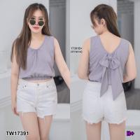 ราคา TW17391 เสื้อ สาวอวบ คอกระเช้าแต่งโบว์หลัง (13501691895)