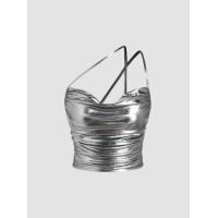 ราคา Cider Cowl Neck Metallic Ruched Crop Top เสื้อครอปสายเดี่ยวผู้หญิง สีเมทัลลิค เสื้อแฟชั่นผู้หญิง สไตล์เซ็กซี่ (19087599336)