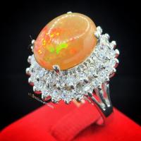 ราคา แหวนโอปอลไฟ พลอยหายาก ล้อมเพชร แหวนเงินแท้ ชุบทองคำขาว พลอยโอปอลแท้ เพชร Swiss YTG 11138 (7433699846)