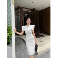 ราคา เดรสผ้าทวิตแขนกุด ทรงสอบผ่าหลัง (20486513459)