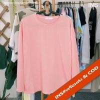 ราคา INS เสื้อยืดแขนยาวผู้หญิง คอกลม สีพื้น oversize หลวมๆ ทรงปล่อยตรงผ้าคอตตอน 358 (11091201127)