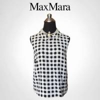 ราคา Max Mara เสื้อแขนกุดคอปกลายตารางสีขาวดำ (20560297821)