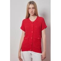 ราคา ESPADA เสื้อคาร์ดิแกนผ้าบูเคล ผู้หญิง สีแดง Short Sleeve Boucle Cardigan 04822 (21117061291)