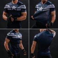 ราคา เสื้อรัดกล้ามเนื้อสำหรับผู้ชายเสื้อยืดพิมพ์ลายกัปตันอเมริกาแห้งเร็วเสื้อออกกำลังกายรัดรูปเล่นกีฬาวิ่งเสื้อใส่เล่นกีฬา (639168329)