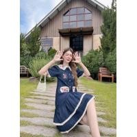 ราคา ป้าย Bo rich ta เดรสยีนส์สั้นคอปก ชายแต่งระบายงานสวยผ้าเนื้อดี (20838984524)