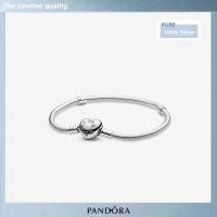 ราคา Pandora 925 sterling silver Moments Heart Clasp Snake Chain Bracelet women fashion DIY jewelry valentines day gift for girlfriend (13104735372)
