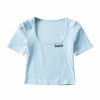 ราคา เสื้อยืดคอกลมแขนสั้นสีทึบตัดต่ำผู้หญิงสีดำสีขาวและสีเทา (15365038950)
