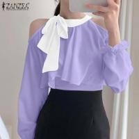 ราคา Esolo ZANZEA เสื้อเปิดไหล่เสื้อเย็บต่อกันสไตล์เกาหลีเสื้อเปิดไหล่แฟชั่นเสื้อเชิ้ตลำลองทรงหลวมแขนยาวเสื้อ KRS 10 (20170210984)