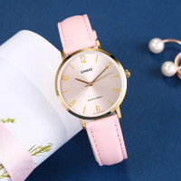 ราคา นาฬิกา Casio รุ่น LTP VT01GL 4B นาฬิกาผู้หญิง สายหนังสีชมพู ขอบหน้าปัดทอง ของแท้ 100 รับประกันสินค้า 1 ปีเต็ม (17343456877)