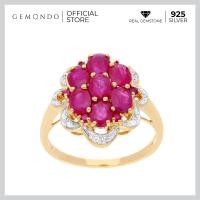 ราคา Gemondo แหวนเงินแท้ 925 ชุบทอง 18K ประดับพลอยทับทิม และเพทาย ดีไซน์คลาสสิค ทรงช่อดอกไม้ (870692709)