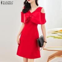ราคา Zanzea เดรสแฟชั่นสไตล์เกาหลีสำหรับผู้หญิงเดรสเปิดไหล่เปิดไหล่ชุดเดรสทรงเอเดรสสีแดงเสื้อผ้า CNY 0104 (21236978030)