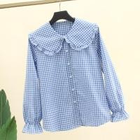 ราคา เสื้อเชิ้ตลายสก๊อตแนววินเทจสำหรับผู้หญิงเสื้อคอบัวใส่ด้านในสไตล์เกาหลีสำหรับนักเรียนแบบใหม่ฤดูใบไม้ผลิและฤดูใบไม้ร่วงเสื้อตัวในแขนยาวผ้าฝ้ายแท้ทรงหลวม (11257490981)