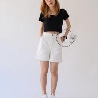 ราคา peppermintjeans กางเกงยีนส์ ยีนส์สามส่วน วินเทจ เอวสูง สีเข้ม สีดำ (16771420140)