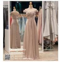 ราคา ชุดราตรีออกงาน ชุดราตรียาว ชุดราตรียาวมีแขน ชุดไปงานแต่งกลางคืน คนอ้วนใส่สวยมาก PFL027 CMP แชมเปญ เบจ (8575968486)