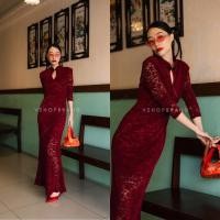 ราคา maxxi เดรสกี่เพ้า ชายหางปลา ผ้าลูกไม้เนื้อดี ยืดนุ่มใส่สบาย แต่งคอจีน (21331689111)