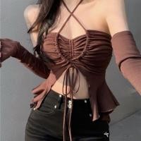 ราคา H H พร้อมส่ง เสื้อคล้องคอ ผ้าไหมพรม ผูกเชือก เว้าช่วงเอวเชือกรูดได้ด้านหน้า FY1156 (19559027618)