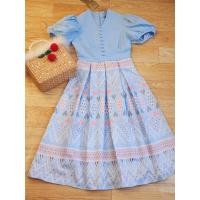 ราคา ชุดเดรสสั้น สีฟ้า ผ้าพิมพ์ลายหัวใจ แต่งกระโปรงแซมลายไทย น่ารักมุ้งมิ้ง (20534182596)