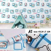 ราคา วอลเปเปอร์ติดผนัง สติ๊กเกอร์ตกแต่งห้อง ลายคิตตี้ Wallpaper pvc กันน้ำ มีกาวในตัว กว้าง 45 ซม ยาว 10 เมตร (18336677129)