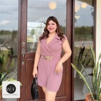 ราคา Women Fashion JS09 จั๊มสั้นสาวอวบ ผ้ายืดทั้งตัว ปกเบลเซอร์ แต่งเข็มขัด L 40 43 จั้มสูทสาวอวบ ชุดทำงานสาวอวบ แบรนด์ไทย (19425475156)