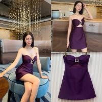 ราคา LINDA size M LN65 เดรสสั้นผ้าซาตินสีม่วง (20202858116)