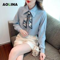 ราคา เสื้อเชิ๊ตผูกเอว AOLINA ของผู้หญิงเสื้อเชิ๊ตผู้หญิงแขนยาวผ้าชีฟองแขนยาวสไตล์ฝรั่งเศสสำหรับฤดูใบไม้ผลิ (17685834875)